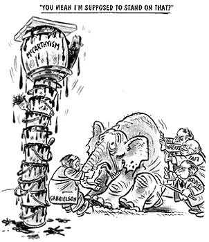 Editorial cartoonist Herb Block is credited with coining the term McCarthyism in 1950 with this cartoon for *The Washington Post.*